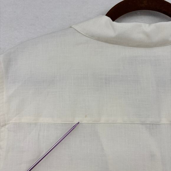 Caribbean Joe Blouse Top Womens Size L White Linen Button Up Short Sleeve - Picture 6 of 10